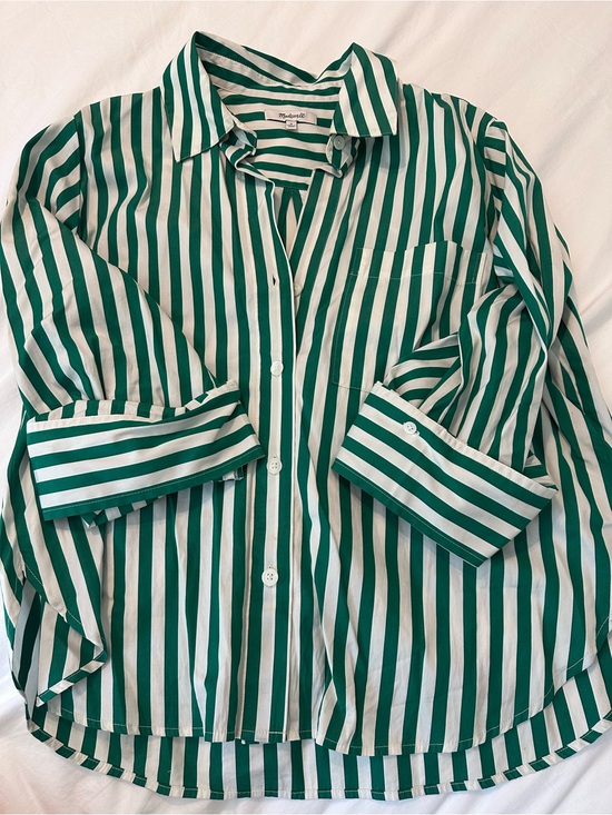 Madewell Tops - Madewell Green and White Vertical Stripe Button-Up Shirt